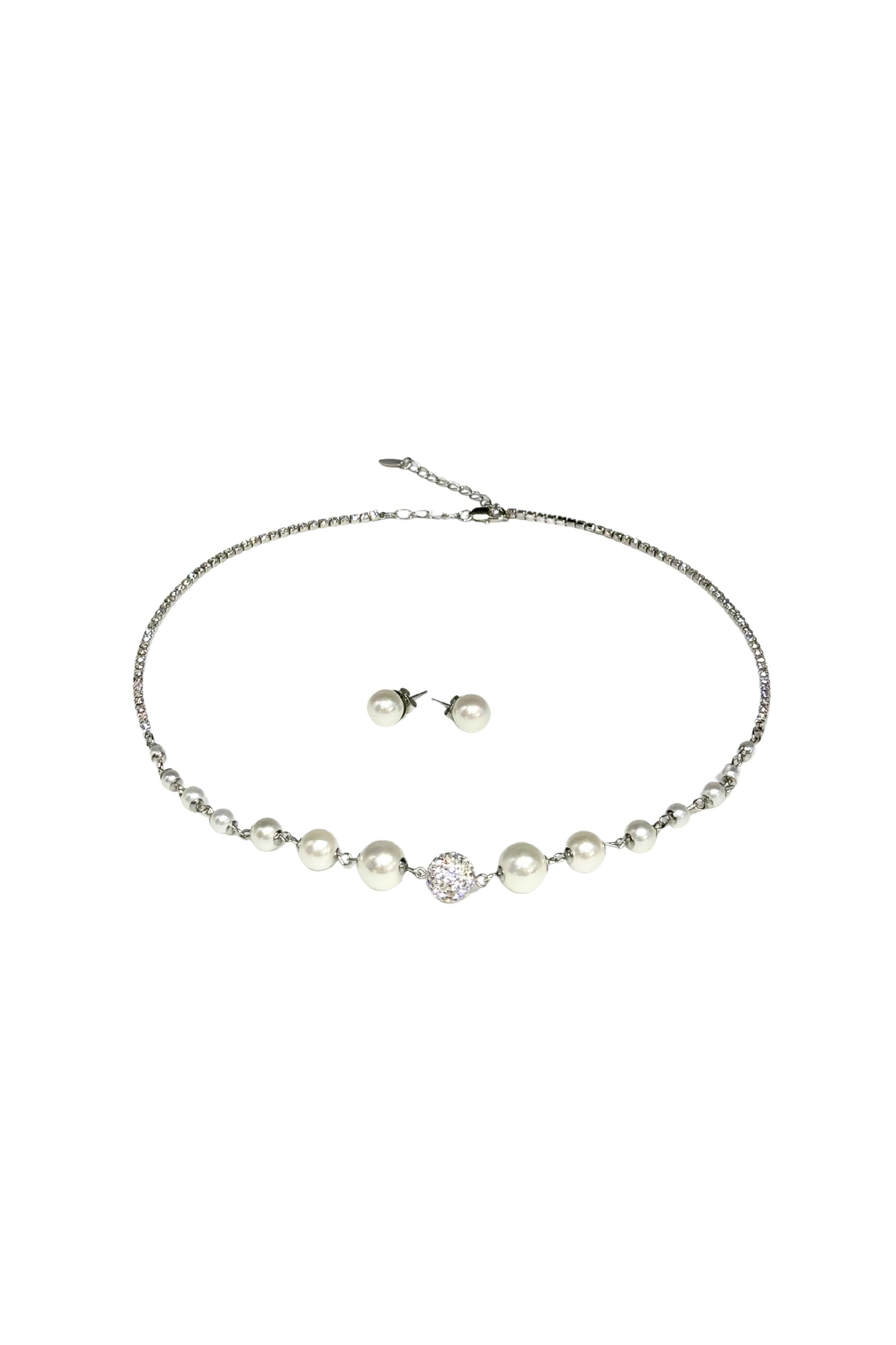 Pearl & Crystal Jewelry Set – Elegant Necklace and Earrings