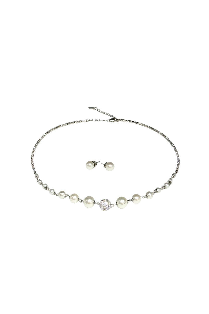 Pearl & Crystal Jewelry Set – Elegant Necklace and Earrings