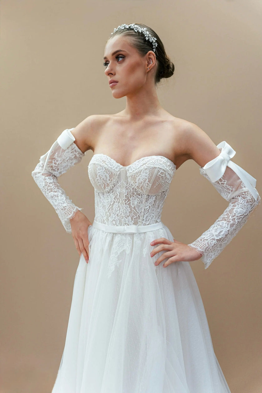white strapless wedding gown