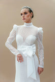 white long-sleeve lace dress