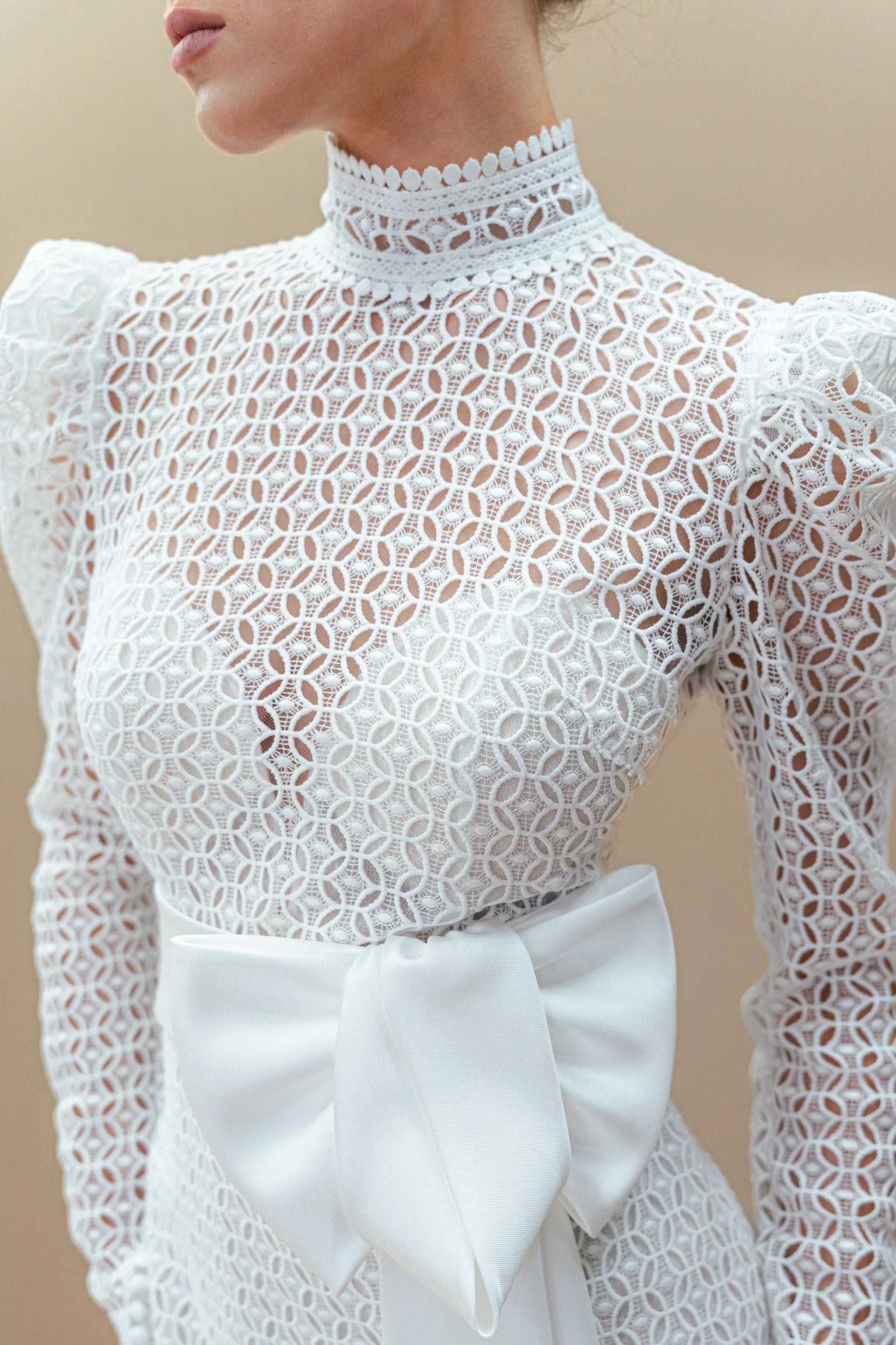 White long-sleeve lace dress