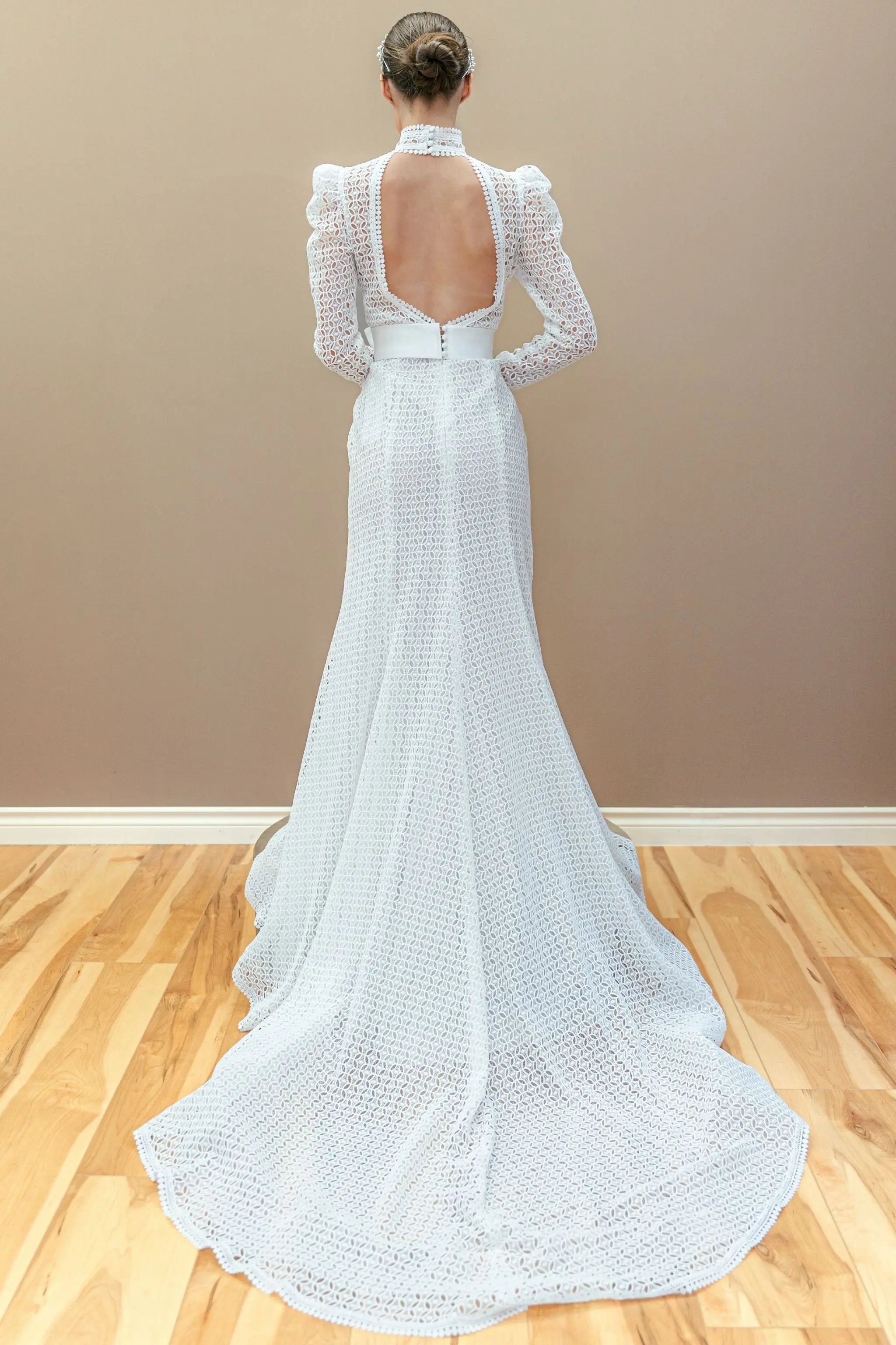 white textured lace dress