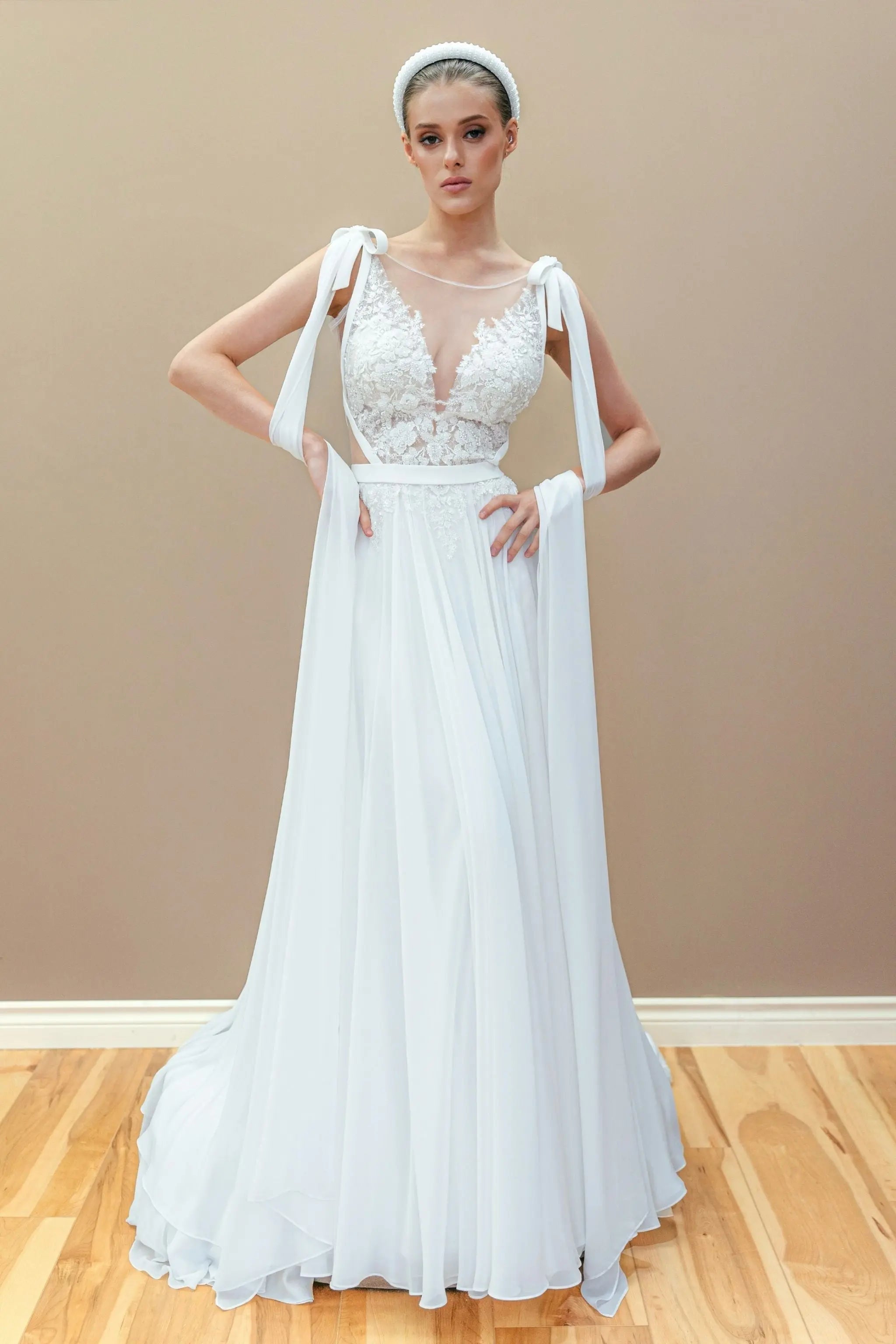  a lace-embroidered bodice