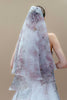 A-line skirt with pastel floral motifs, paired with the matching pastel tulle veil.
