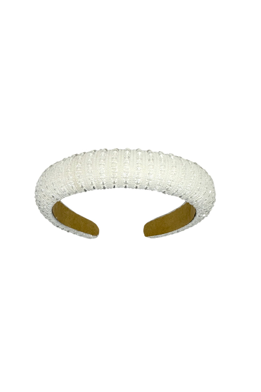 White Beaded Padded Headband – Elegant Bridal Hair Accessory