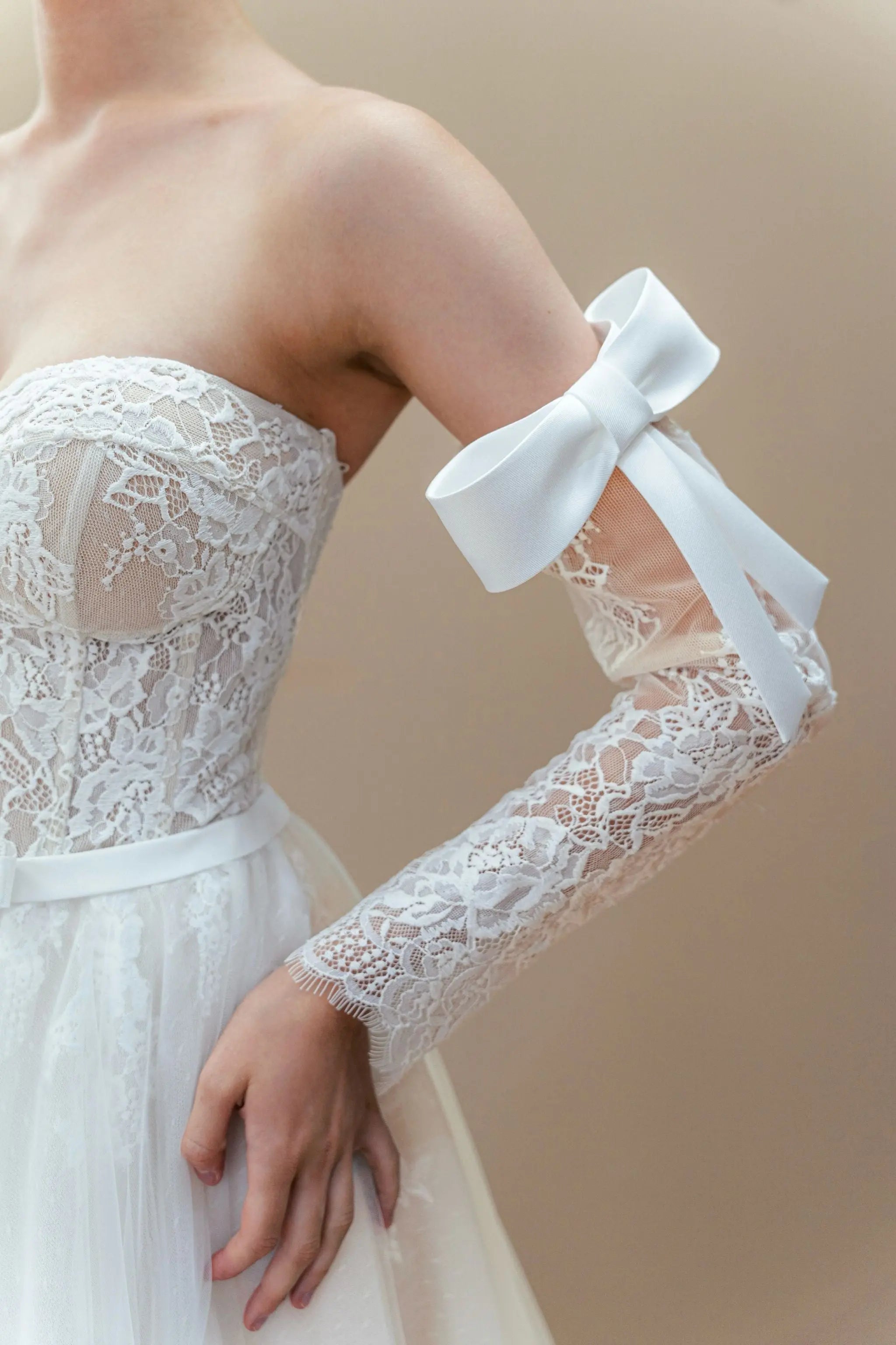 white strapless lace wedding dress