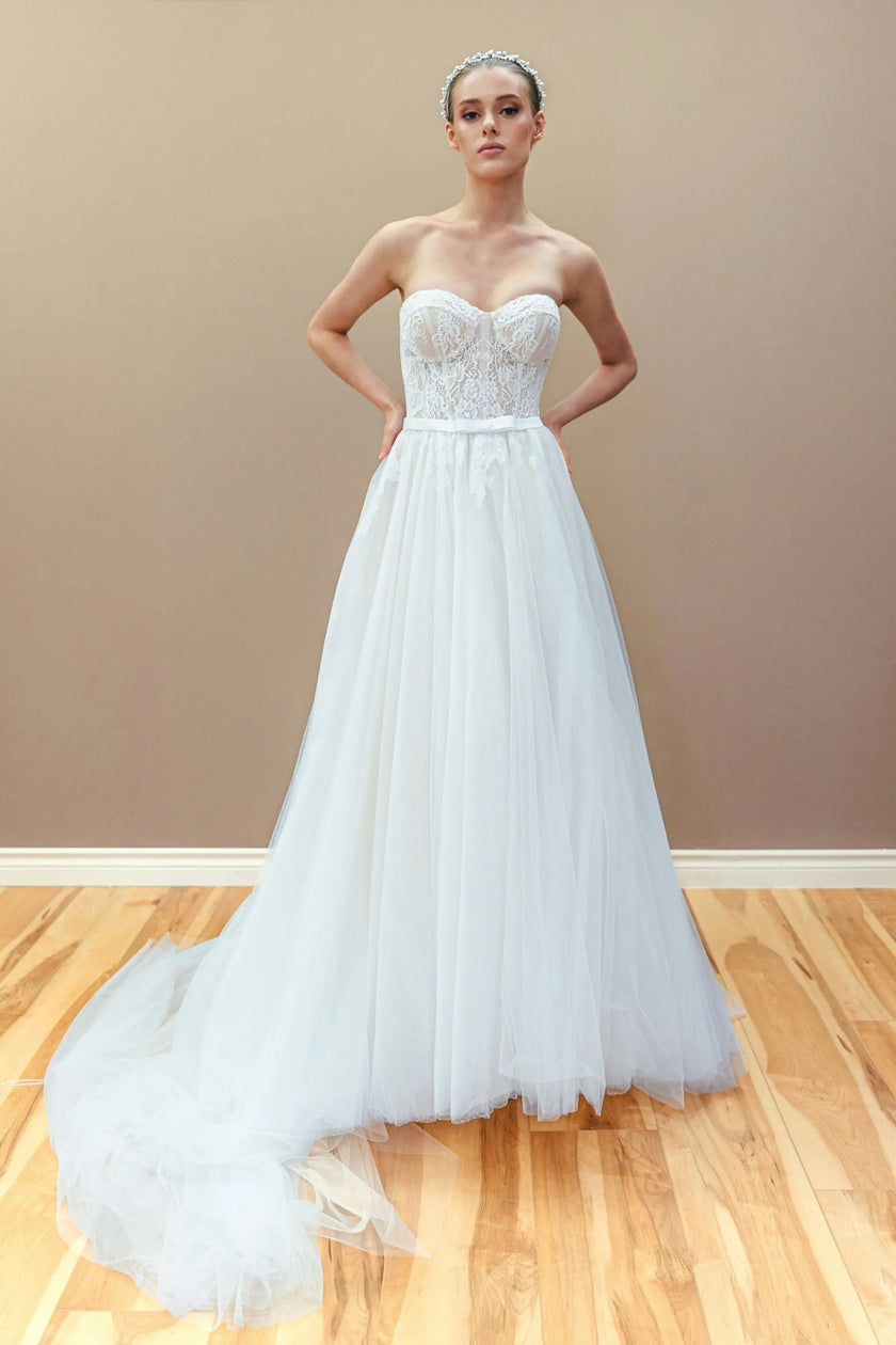 strapless white wedding gown
