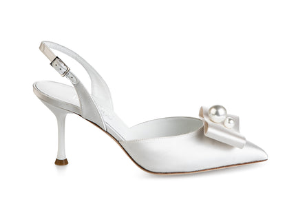 White Leather Slingback Pumps