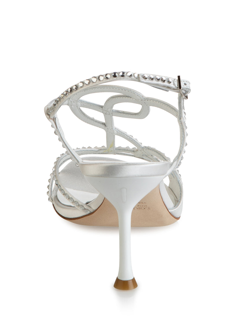 Studded White Leather Slingback Pumps