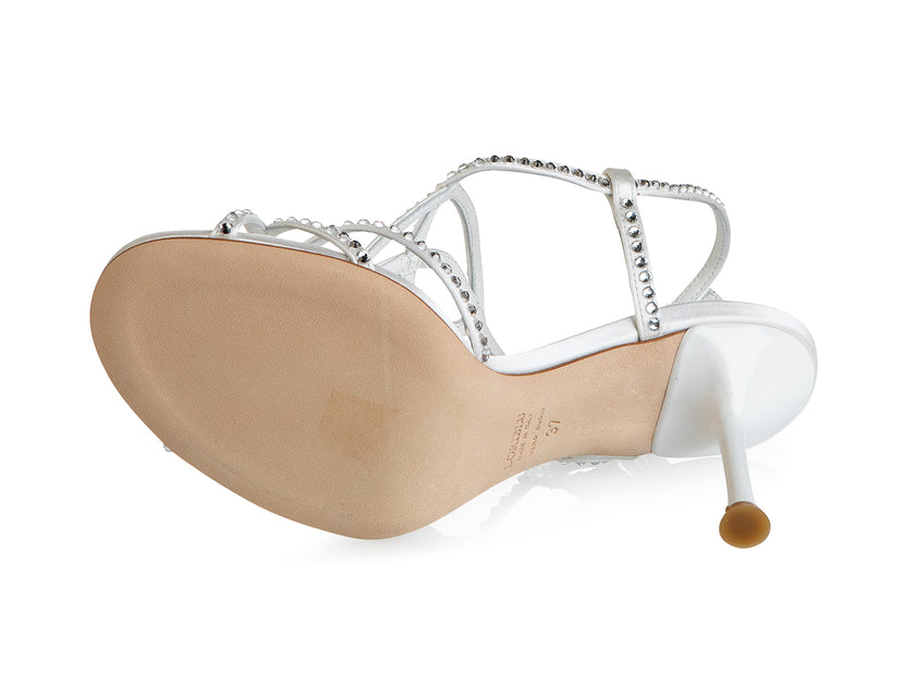 Studded White Leather Slingback Pumps